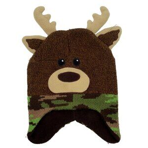 Deer Animal Beanie Hat Cap Youth Toddler 2T-5T Brown Antlers Healthtex Play Snow